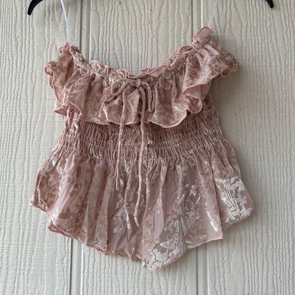 Urban Outfitters Velvet Ruffle Peplum Tube Top - Picture 4 of 11